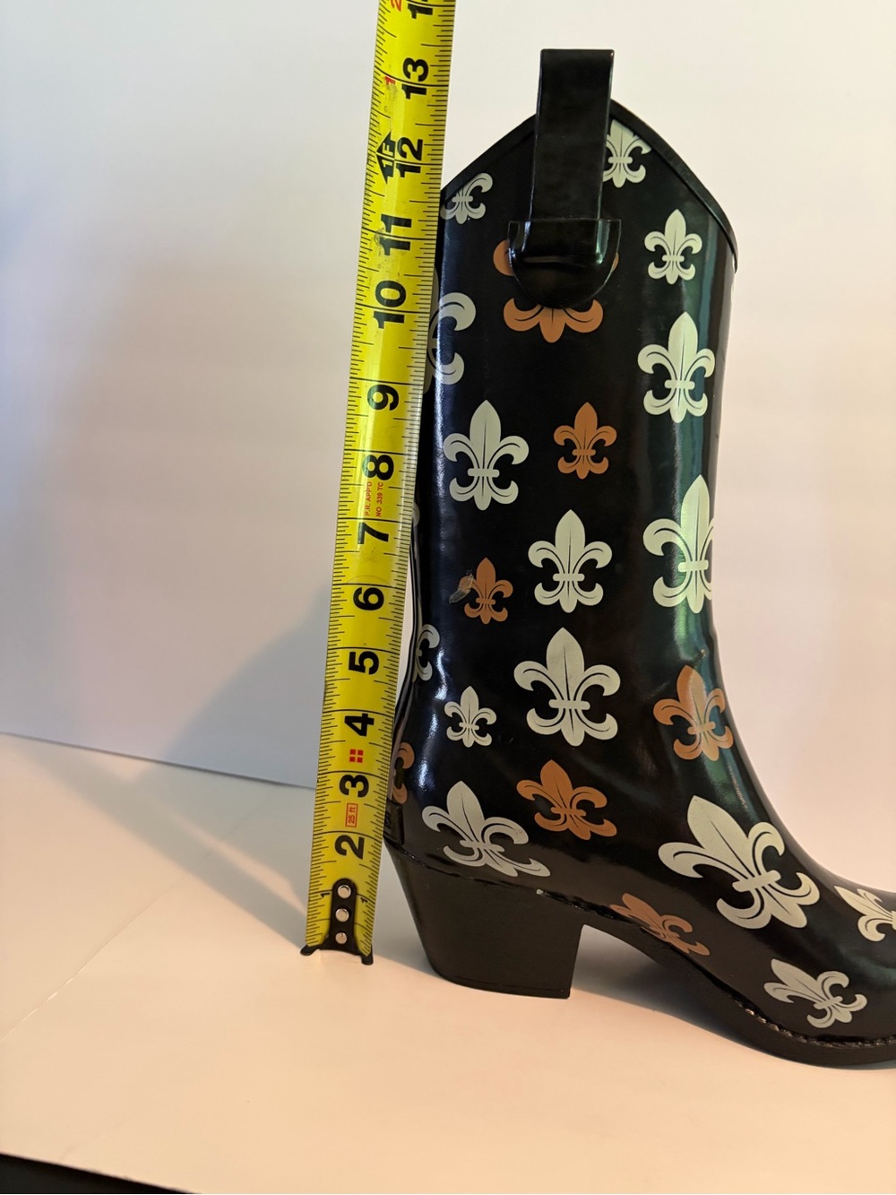 Corkys black Fleur De Lis cowboy style rubber rainbow boots women’s size 9 - Picture 7 of 11